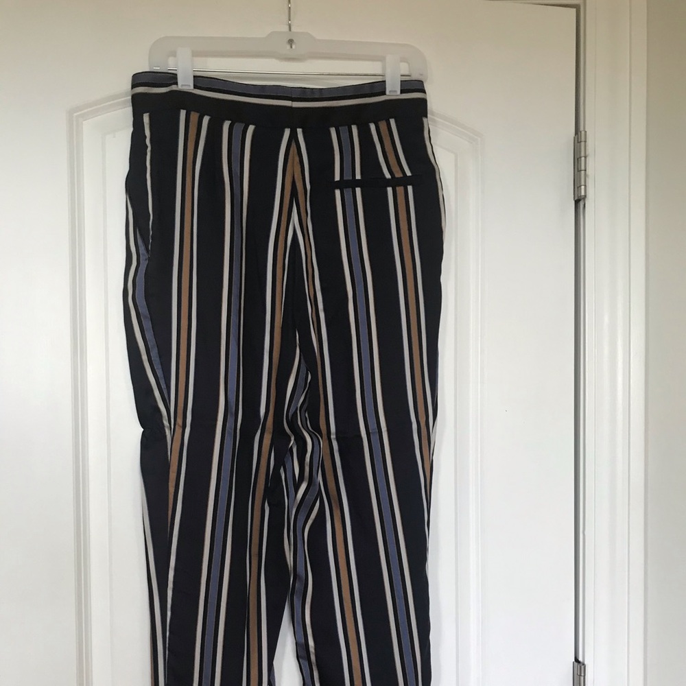 H&M blue tan striped trousers